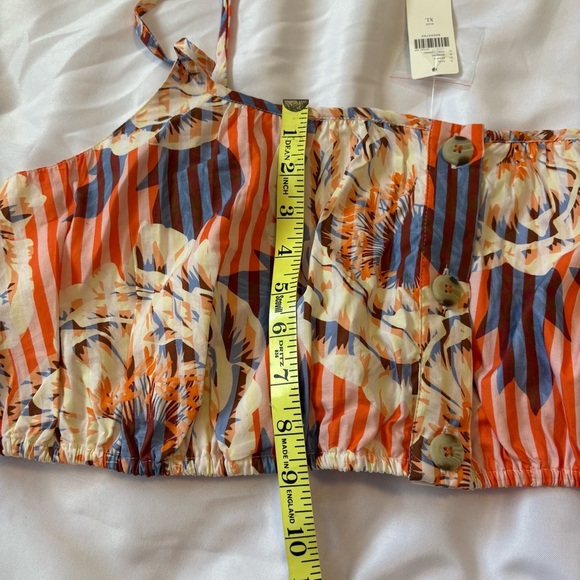 Anthropologie XL Pink Blue Red Floral Print Crop Tank Top Vacation Resort - Picture 8 of 13